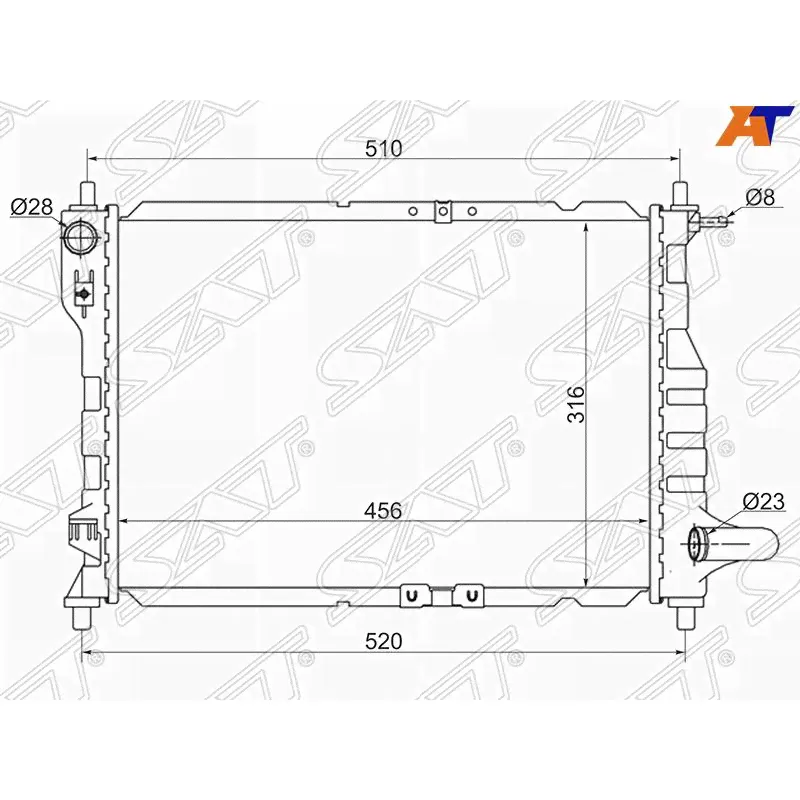 Радиатор охлаждения для Шевроле Спарк М200 2005-2009, Chevrolet Spark M200 радиатор охлаждения SAT SG-DW0005-MT, oem 96477777-0