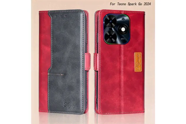 Чехол-книжка MyPads для Tecno Spark Go 2024 (красный+черный)-0